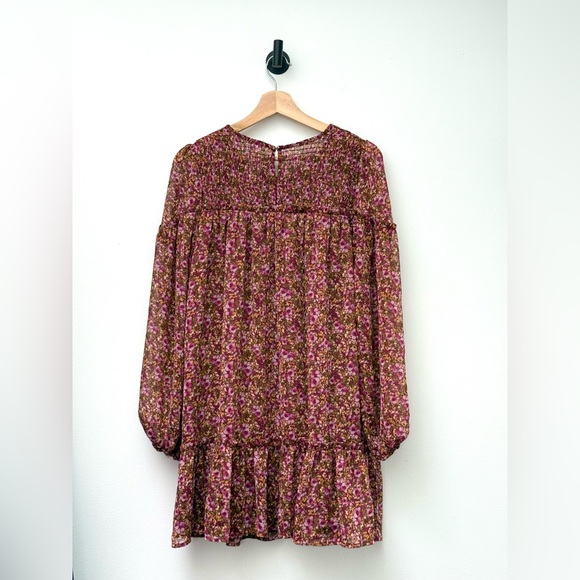 Sadie & Sage "Dear Rosaline" Floral Mini Shift Dress Long-Sleeve Ruffle Dress - Picture 3 of 8